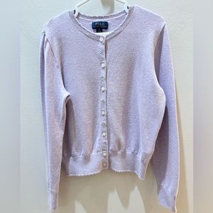 Polo by Ralph Lauren Girls Purple Floral Crewneck Cotton Cardigan Size M 8-10